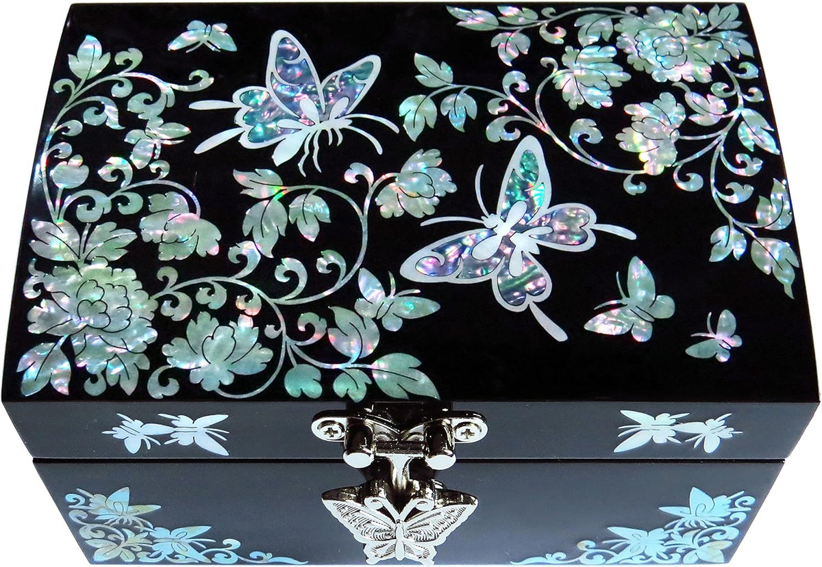 Caja joyería anillos pendientes diseño mariposas