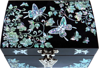 Caja joyería anillos pendientes diseño mariposas