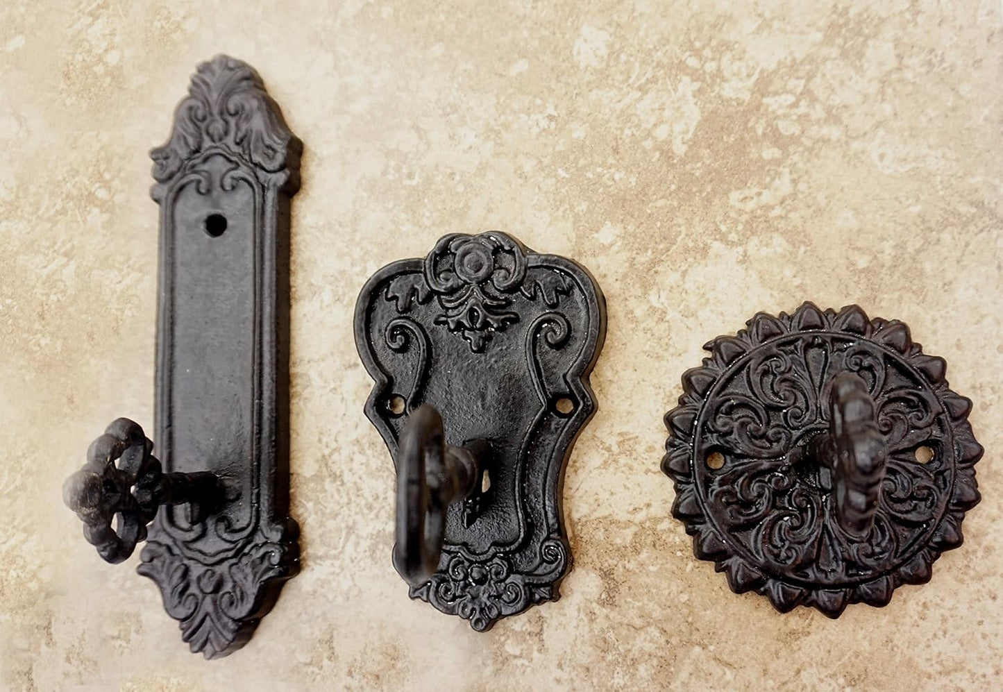 3 Ganchos Hierro Fundido Forma Llave Antigua Negro