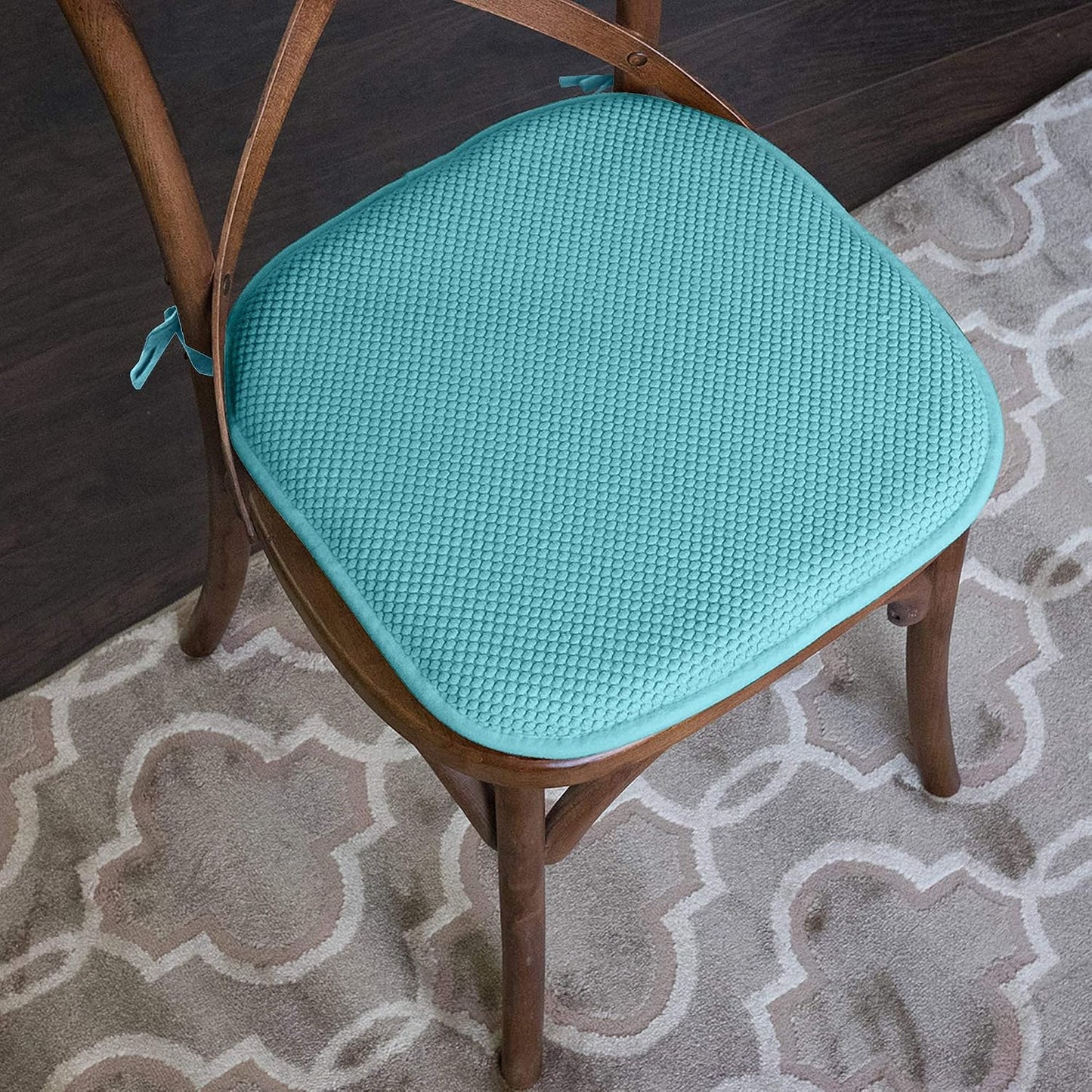Cojines espuma viscoelástica 16x16pulg con tiras teal set 4