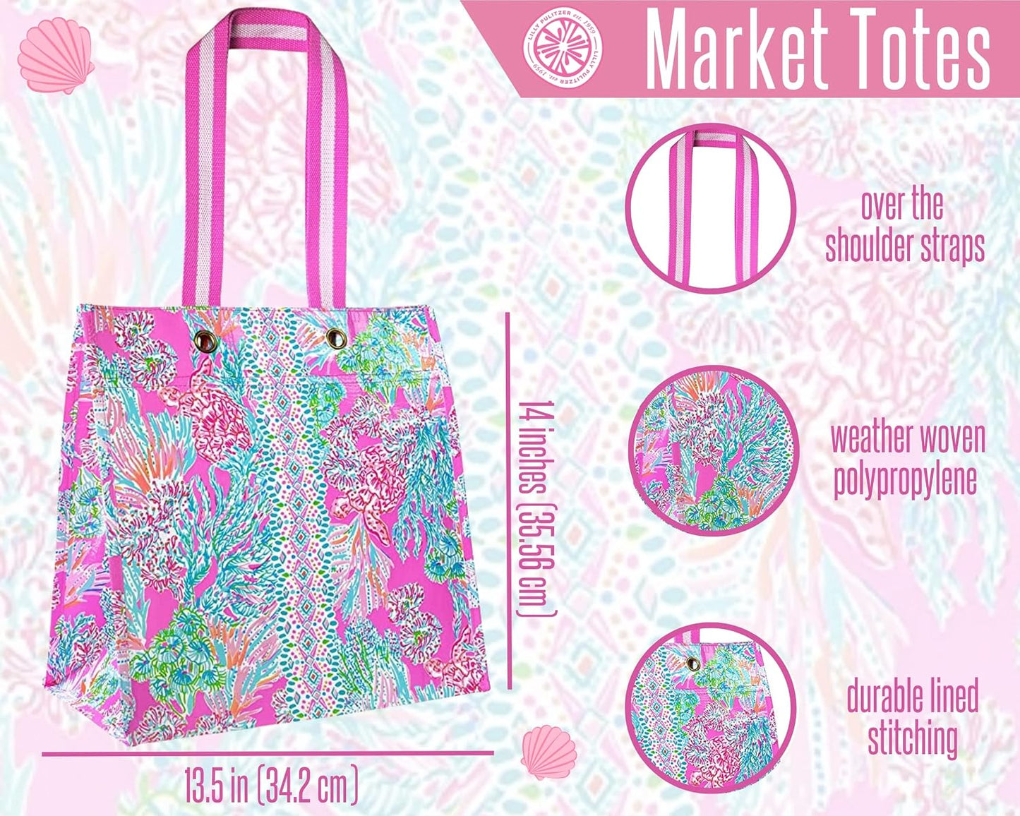Bolsa de comestibles reutiliz. hombro Lilly Pulitzer