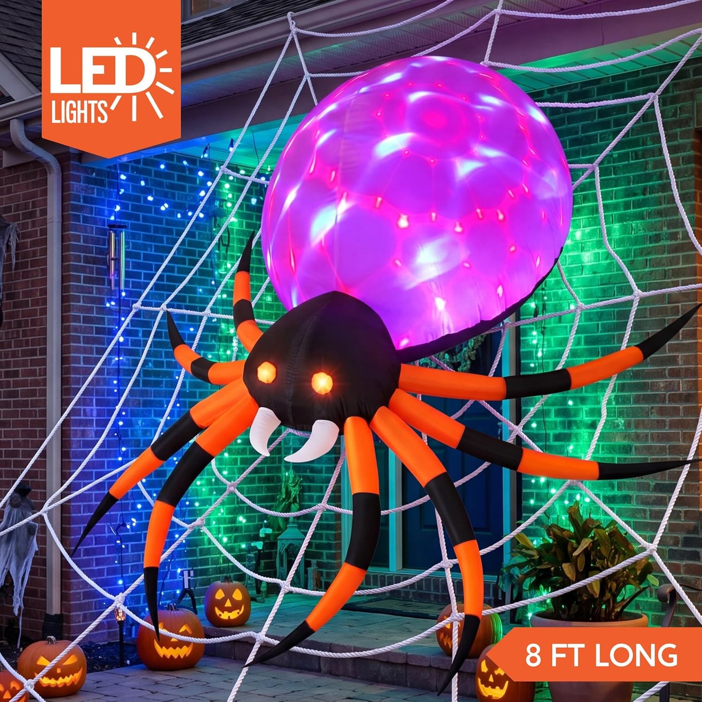 Decoración inflable araña gigante Halloween 8ft con luz