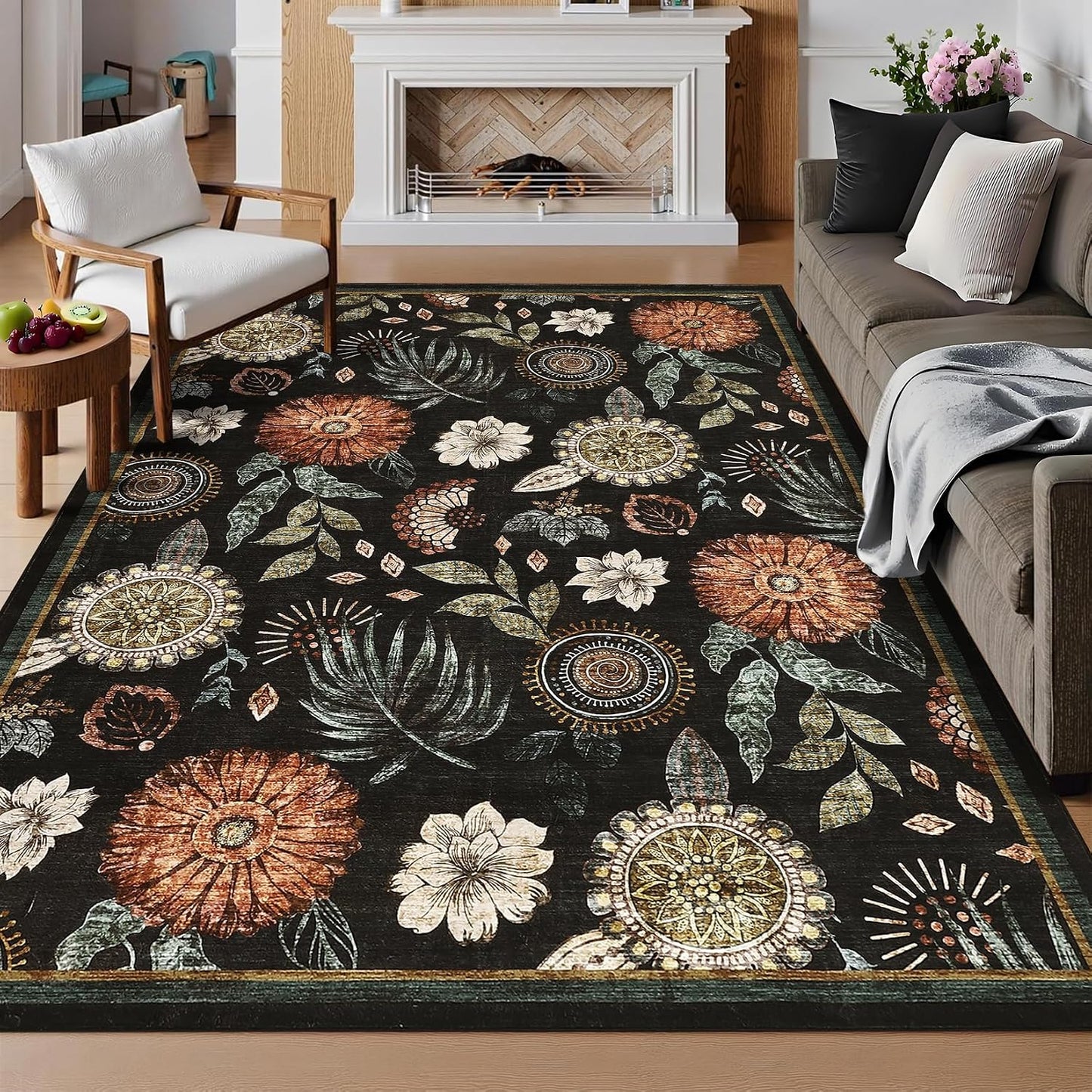 Alfombra floral 8x10" lavable antiderrap sala dormitorio