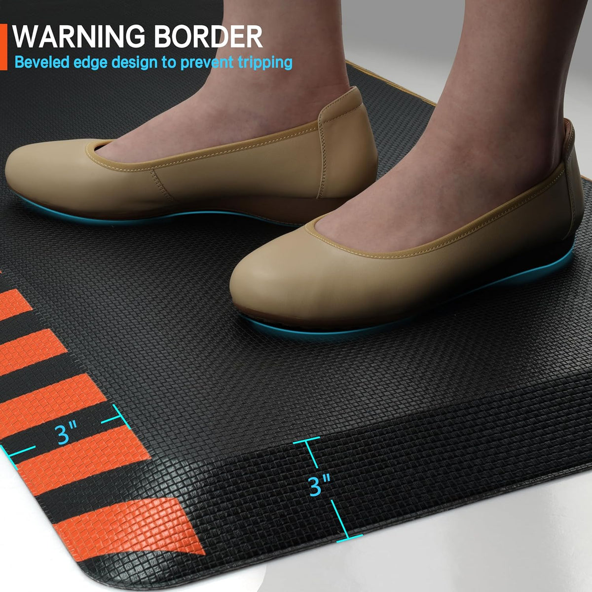 Alfombra antifatiga ergonómica 20x59pulg borde naranja