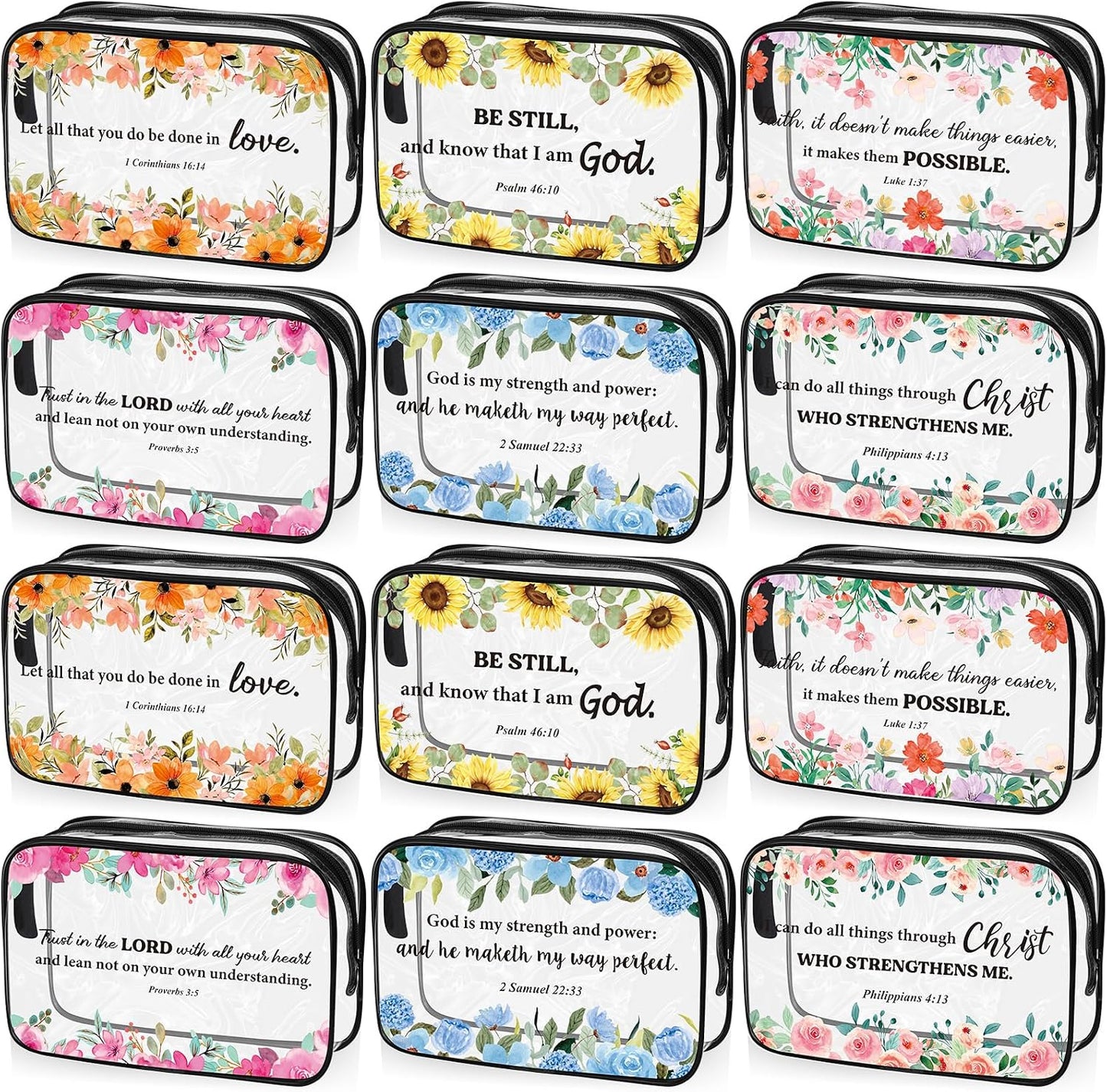 12 bolsas maquillaje cristiano con versículos Biblia PVC