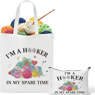 Bolsa tote crochet 2 Pzas para cosméticos reutilizable
