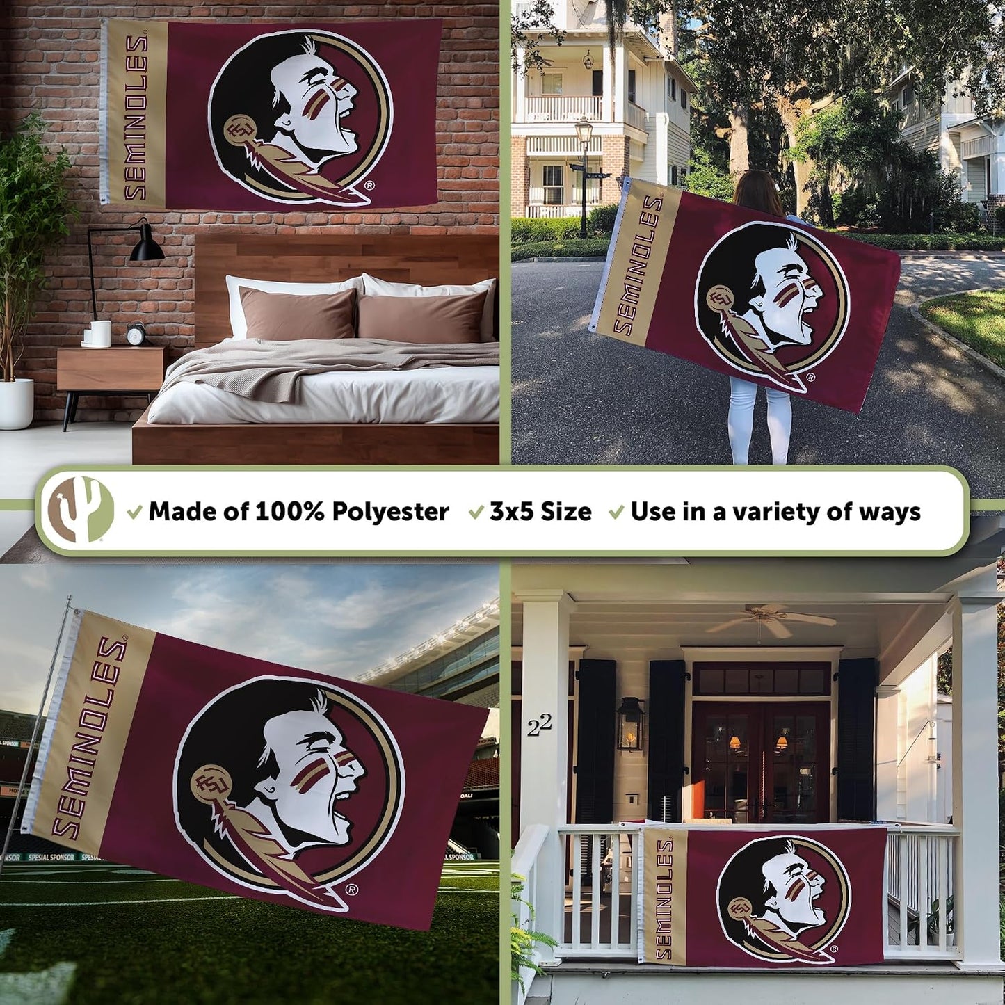 Bandera FSU Seminoles 3x5ft 100% poliéster