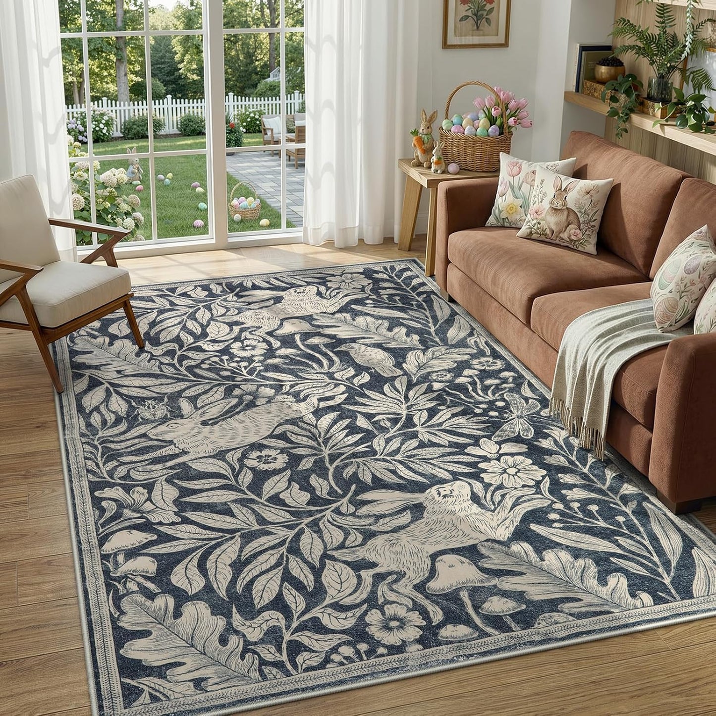 Alfombra sala 5x7ft suave lavable con conejo gris oscuro