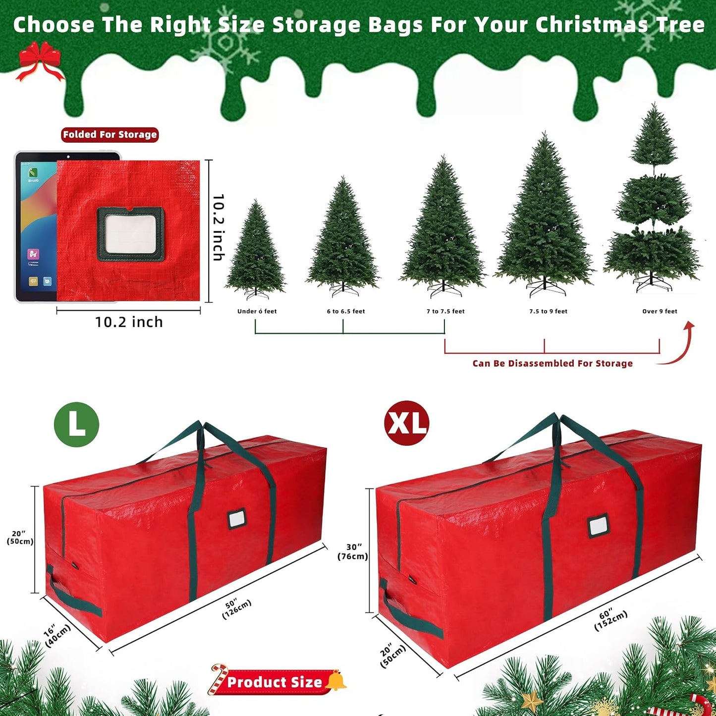 Bolsas almacenamiento árbol navidad resistentes antihumedad