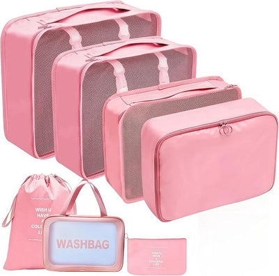 7 Pzas Cubos Viaje Organizador Maleta Bolsa Lavado Rosa