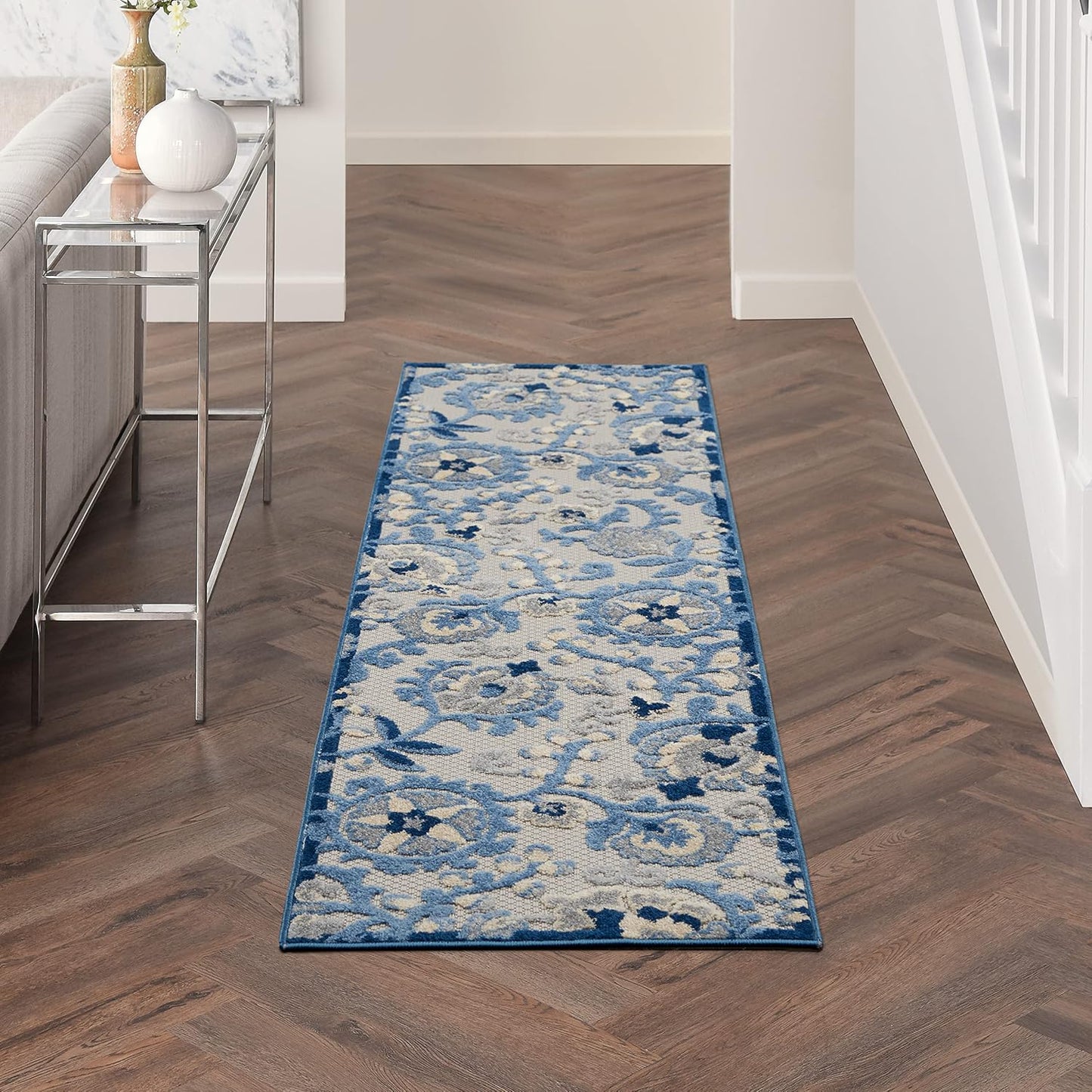 Tapete 2x8ft azul/gris para interiores fácil de limpiar