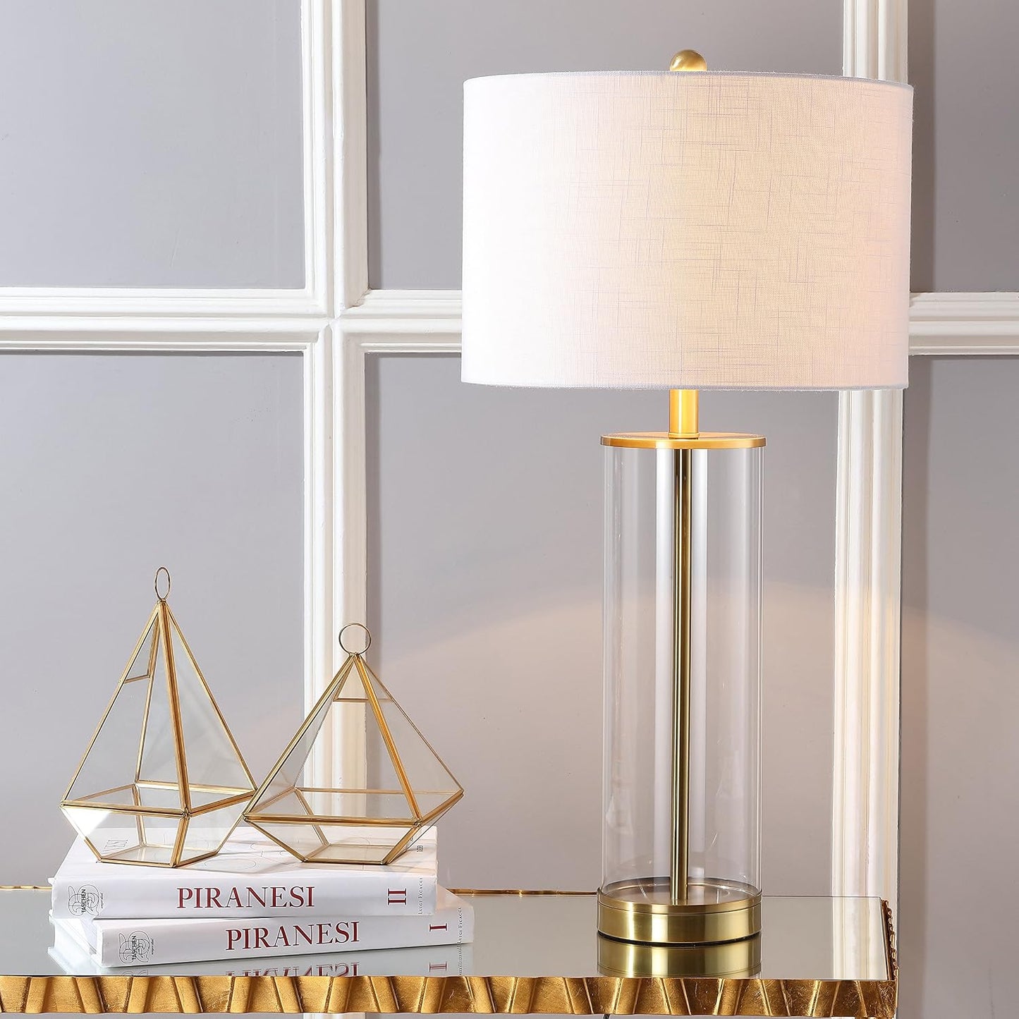 Lámpara mesa vidrio dorado 29.25pulg LED sala dormitorio