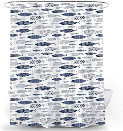 Cortina ducha peces azules estampado oriental 72x72pulg