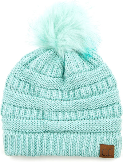 Gorro unisex liso con pompón y ribete
