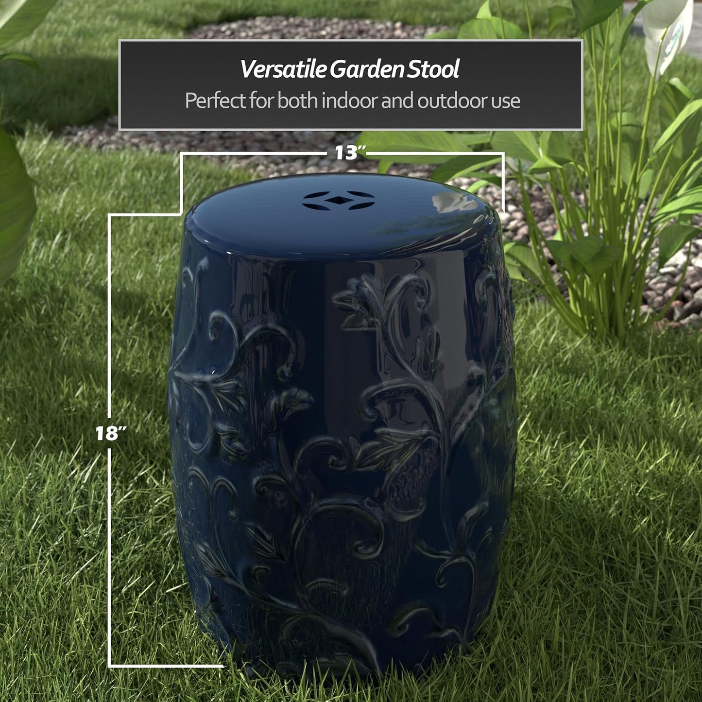 Taburete jardín porcelana 18pulg color azul oscuro
