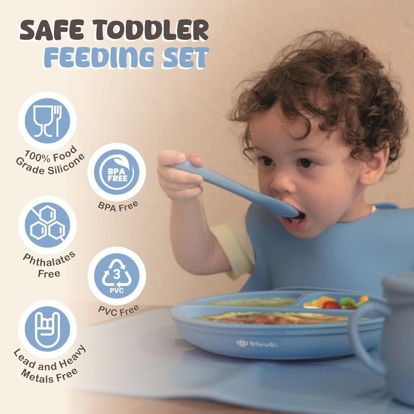 Set alimentación silicona bebé destete azul de lujo