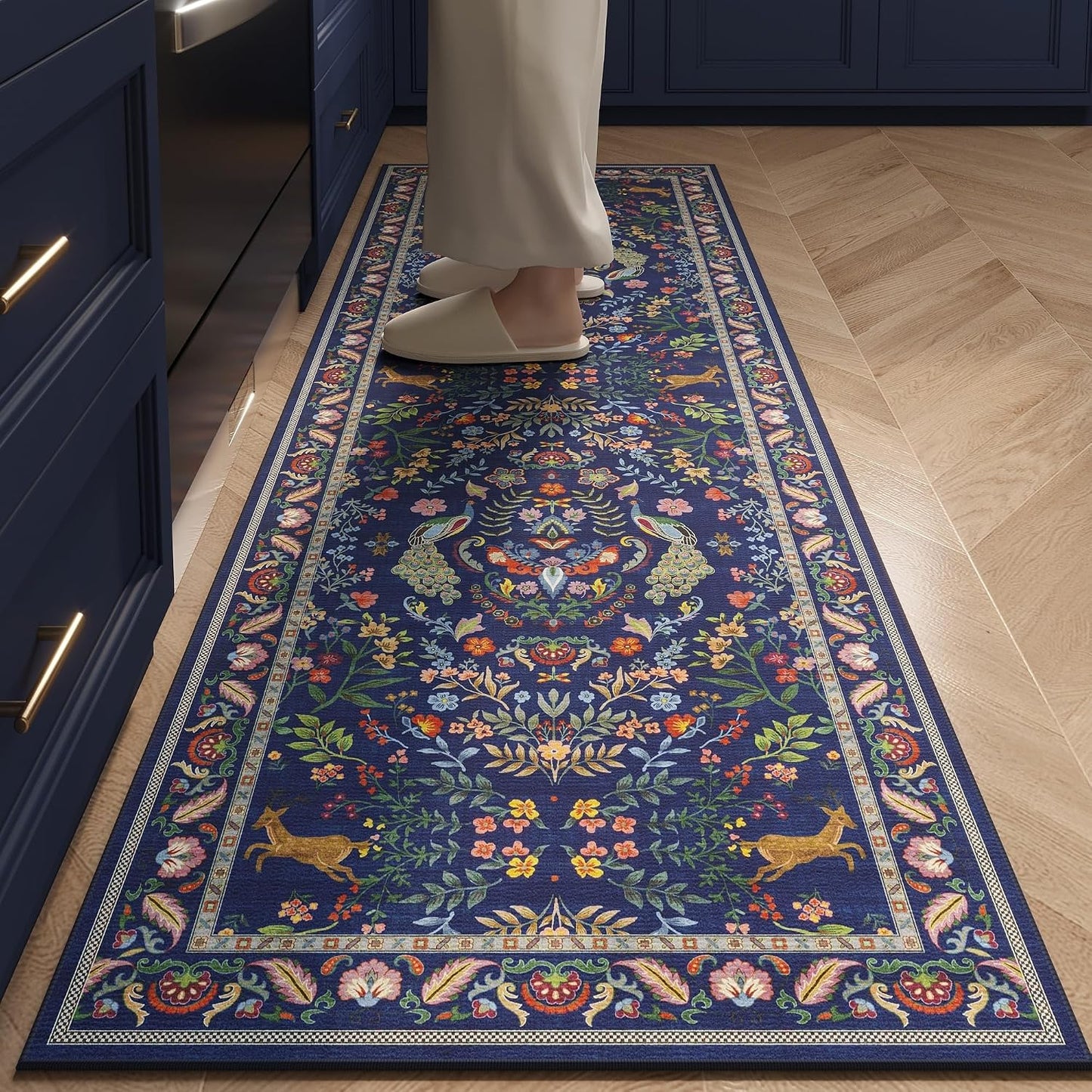 Tapete pasillo lavable antiderrap 2x6ft azul