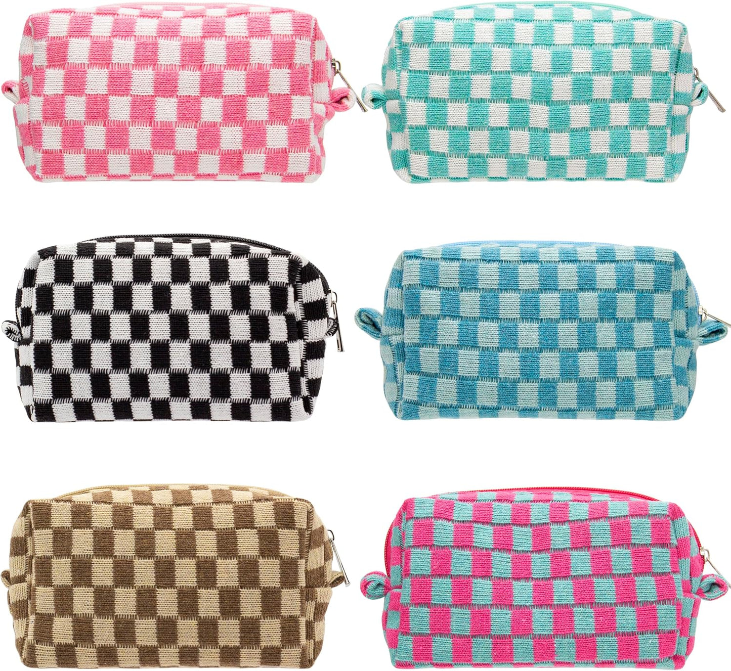 Bolsa maquillaje a cuadros con cremallera 6 pzas colores mezclados