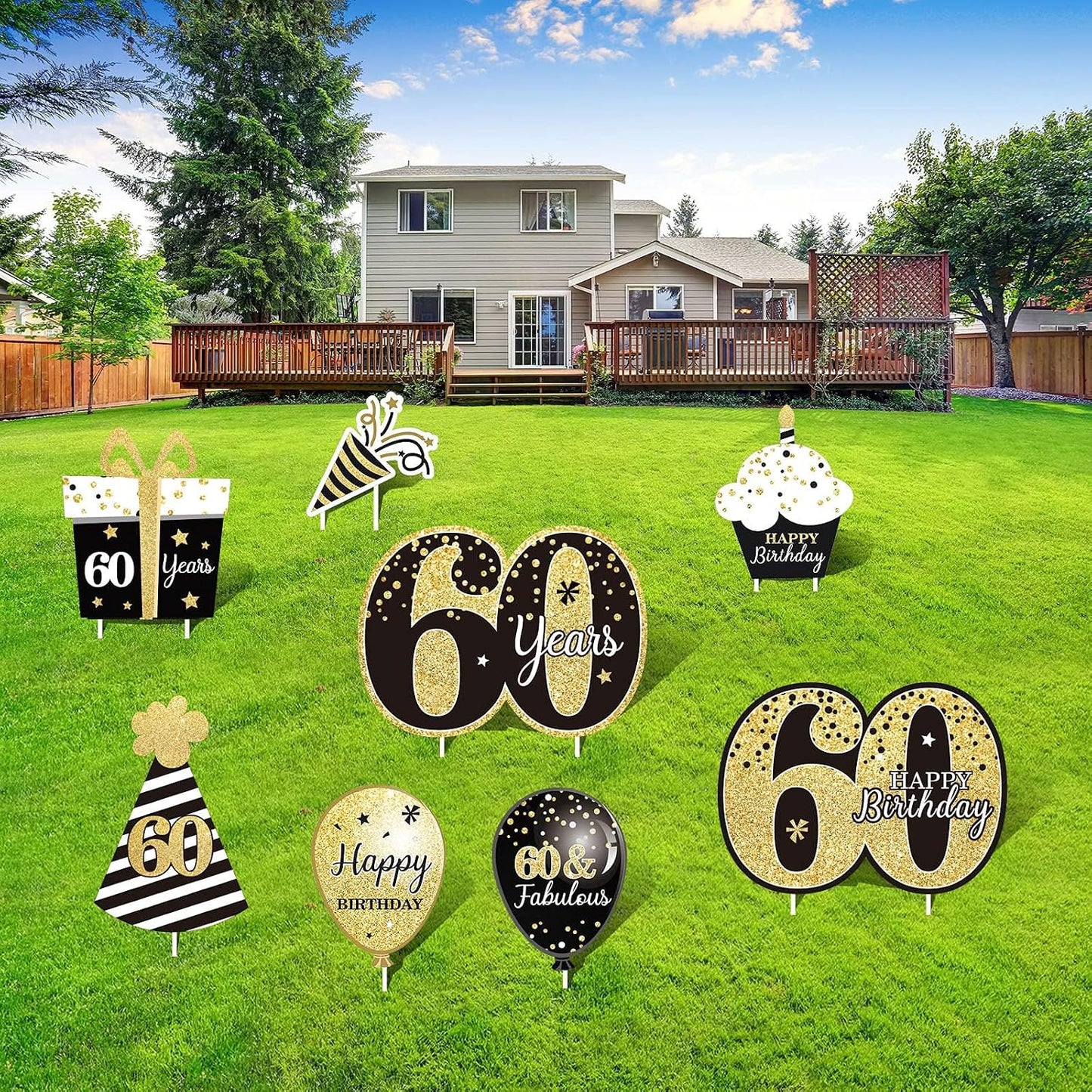 Set 8 decoraciones cumpleaños hombre cartel estacas negro