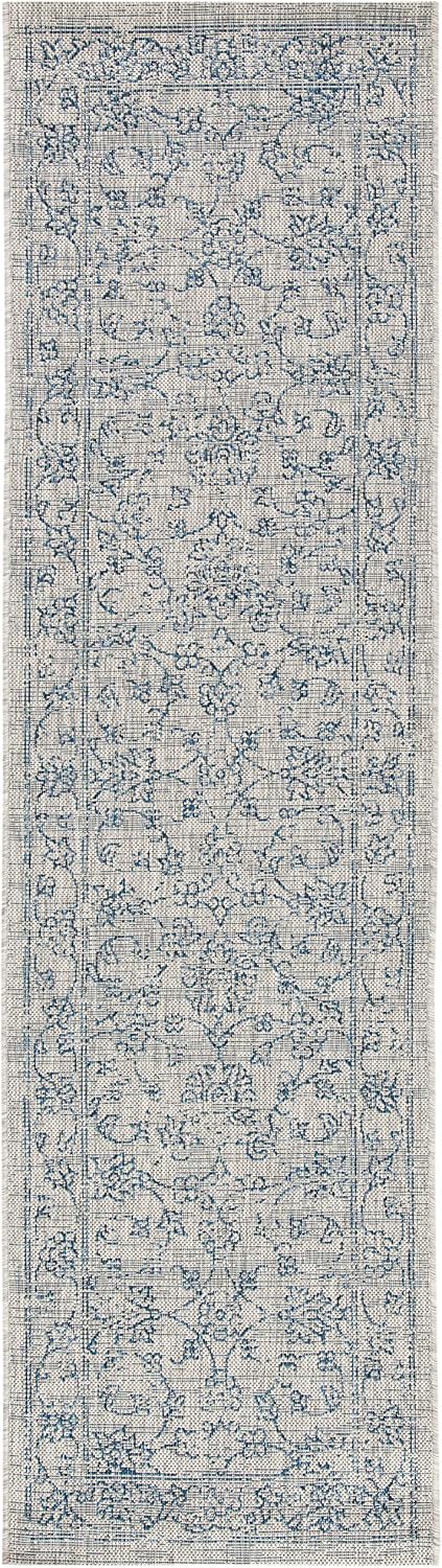 Alfombra exterior lavable 2'3x8' gris y azul