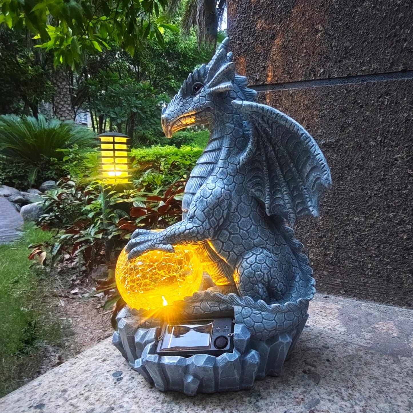 Estatua dragón solar con luces LED para jardín y patio