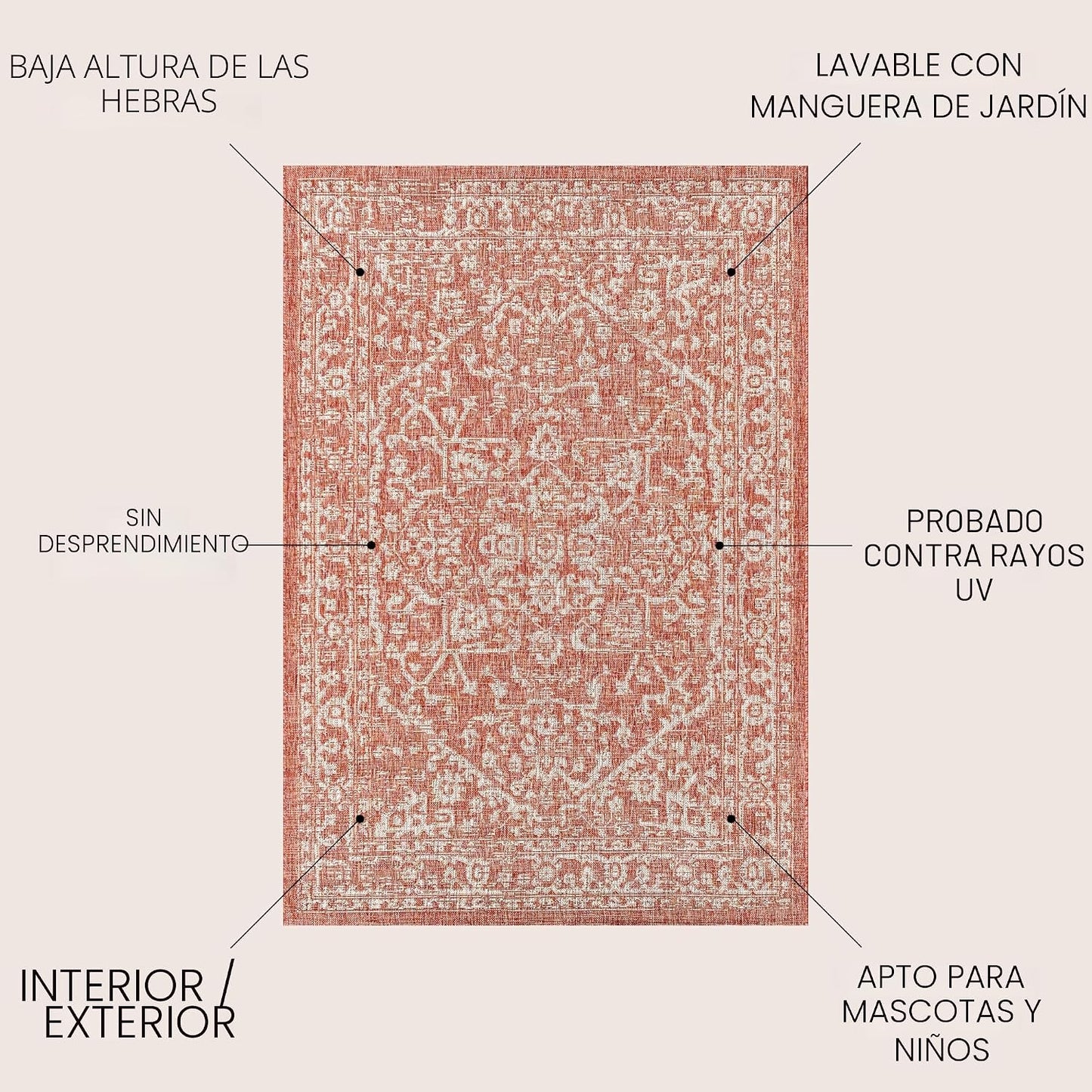 Alfombra Boho Medallion 3x5ft Rojo/Taupe Texturizado Patio
