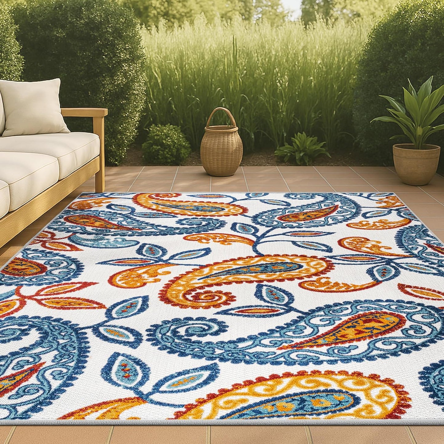 Alfombra cachemira 4x6ft naranja/azul
