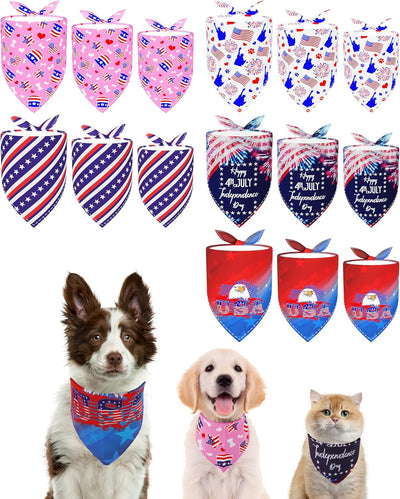 15 Bandanas Perros 4 de Julio 3 Tallas Triangulares Patrióticas