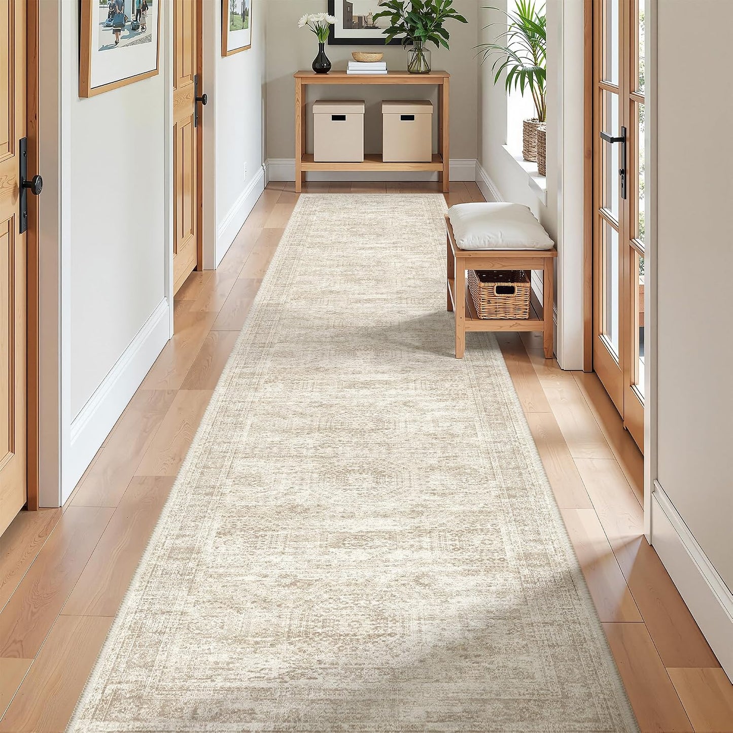 Tapete pasillo lavable ultrafino antiderrap 2x10ft beige