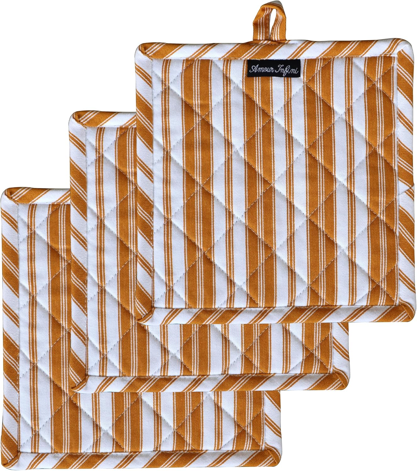 Set 3 fundas calor resistente algodón 8x8pulg con bucles amarillo