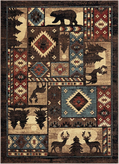 Alfombra rectangular 1.8x2.7ft marrón/rojo