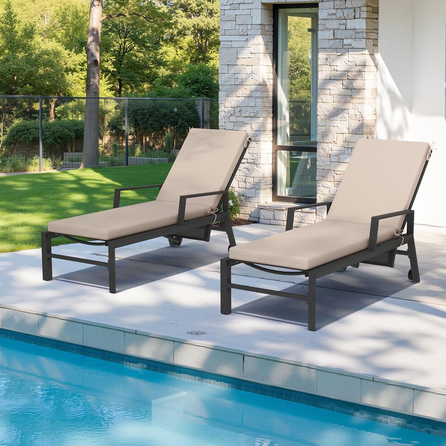 Set 2 cojines tumbona exterior resistente agua beige