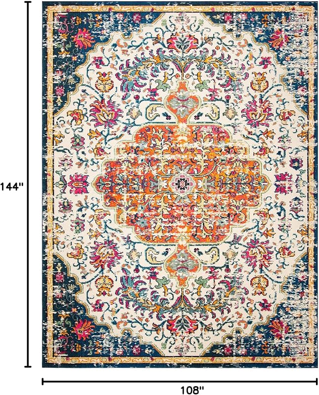 Alfombra área 9x12ft diseño bohemio marfil naranja