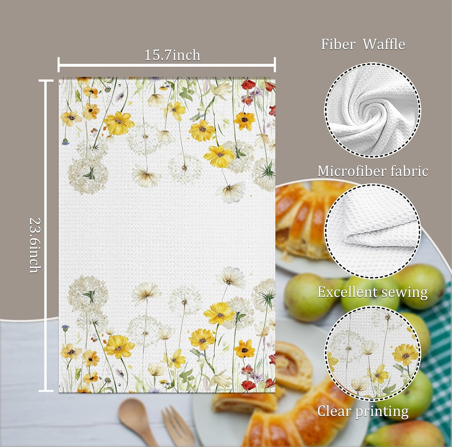 Toallas cocina florales acuarela primaveral absorbente 16"