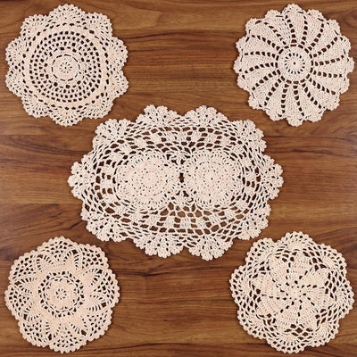5 Pzas Dollies Mesas Ganchillo 7-14pulg Manteles Encaje Vintage