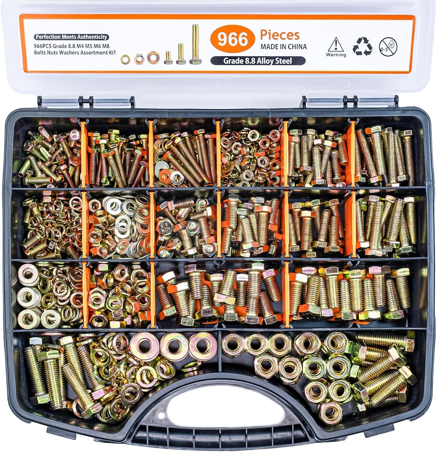 Kit 966 Tuercas y Pernos Métricos M4-M8 Grado 8.8
