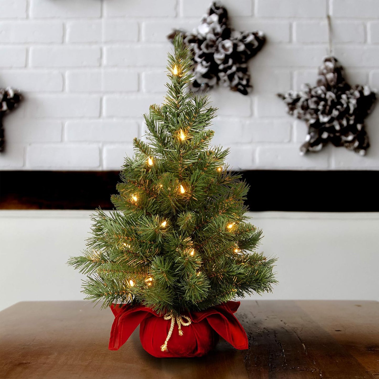Árbol Navidad artificial abeto 24pulg preiluminado 35luces verde