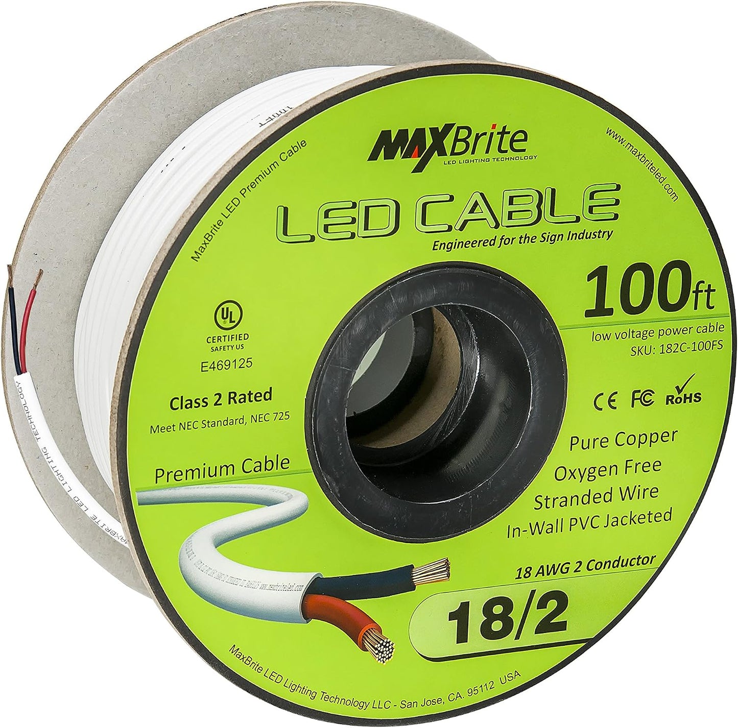 Cable LED 18AWG 100pies 2 conductores cubierta blanca