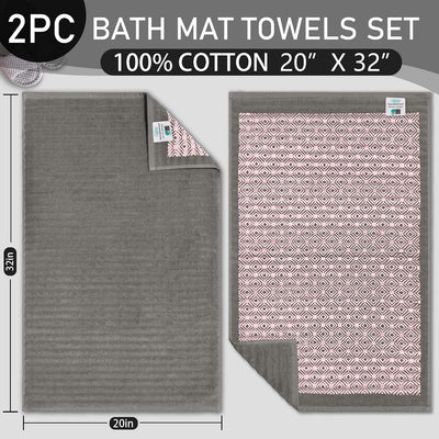 Set 2 Alfombras Baño Grises 20x32pulg Algodón 1020gsm Antiderrap