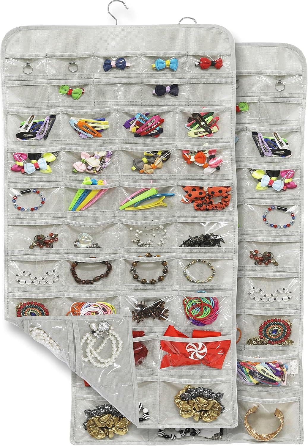 Pack 2 organizadores colgantes joyas 80 bolsillos gris
