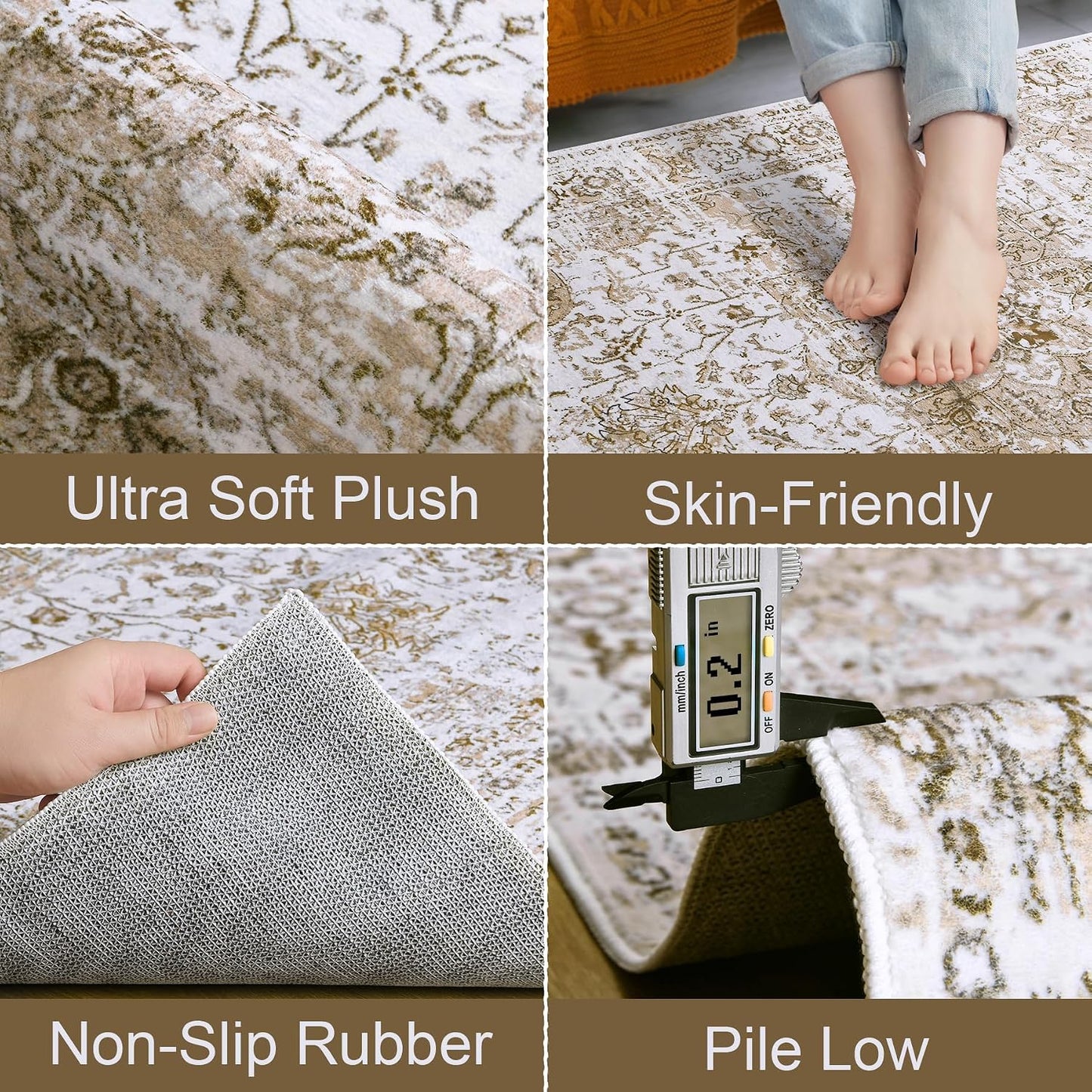 Alfombra vintage 2x3" antiderrap para entrada dormitorio