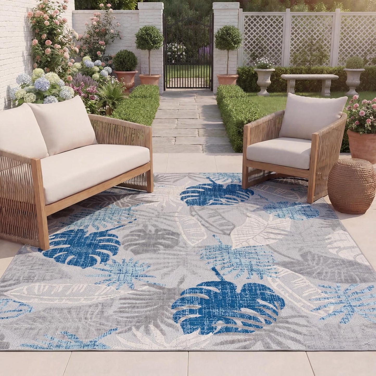 Alfombra exterior lavable 8x10ft gris y azul CBN831F