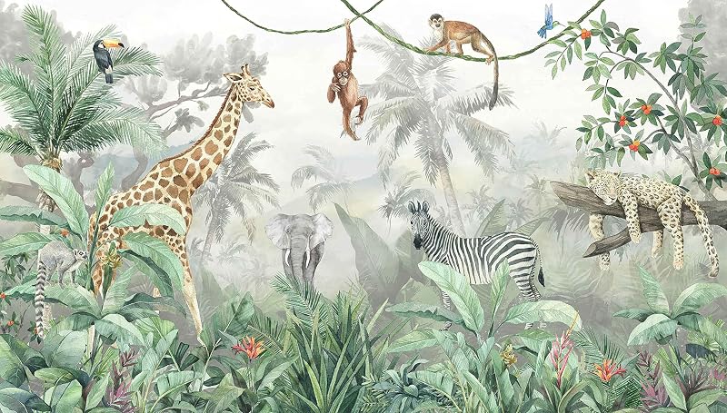 Papel tapiz infantil animales safari 151x105"