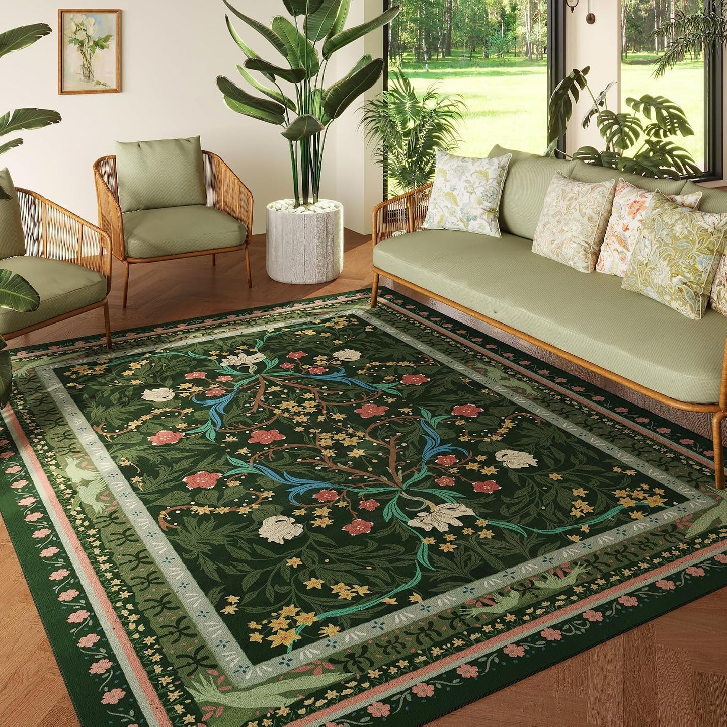 Alfombra 8x10 lavable vintage florales antiderrap para sala