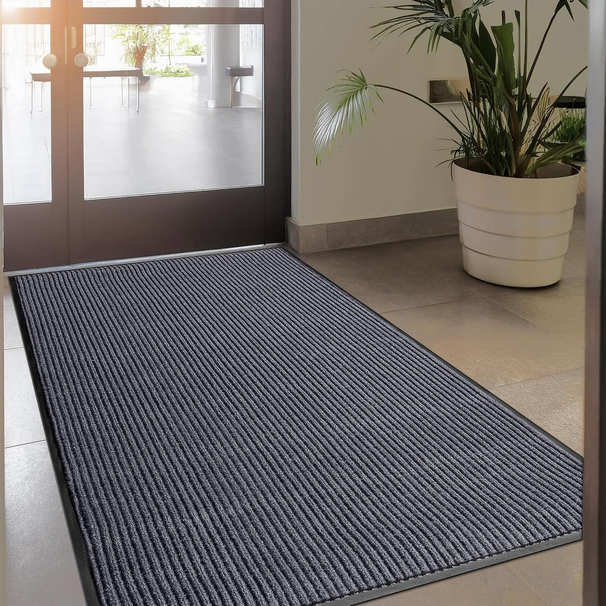 Tapete entrada 4x8pulg resistente agua perfil bajo gris