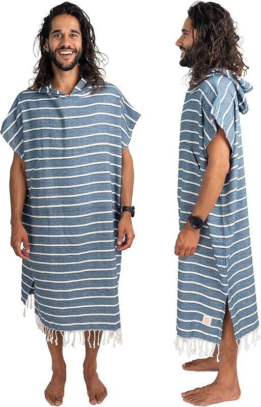 Poncho surf rayas azul marino para hombre 100% algodón turco