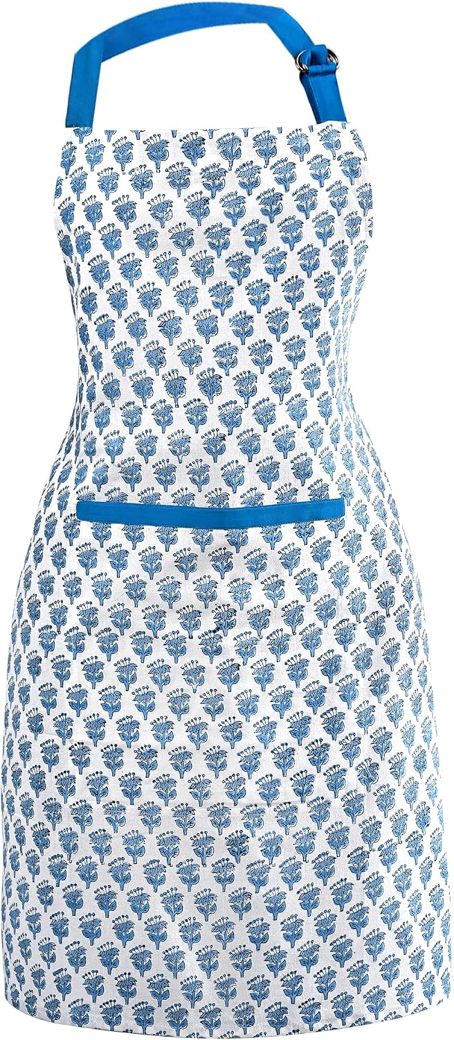 Delantal cocina algodón floral con bolsillo lazos ajustables