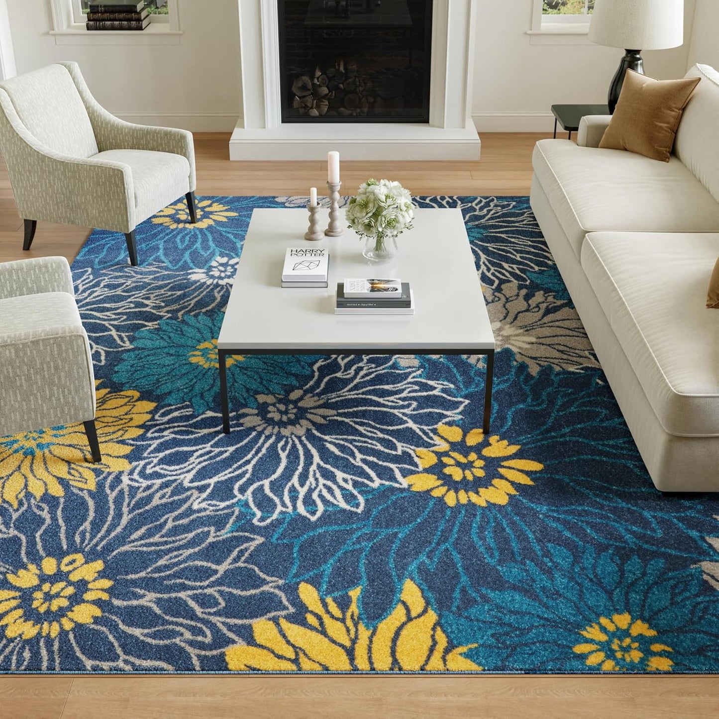 Alfombra dormitorio estilo campestre 9x12ft color azul