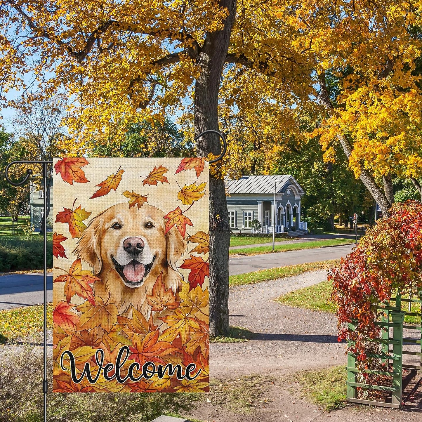Bandera jardín doble cara perro golden retriever 12x18pulg