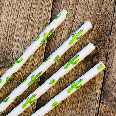 Pajitas papel cactus suculentas verdes blancas 100uds
